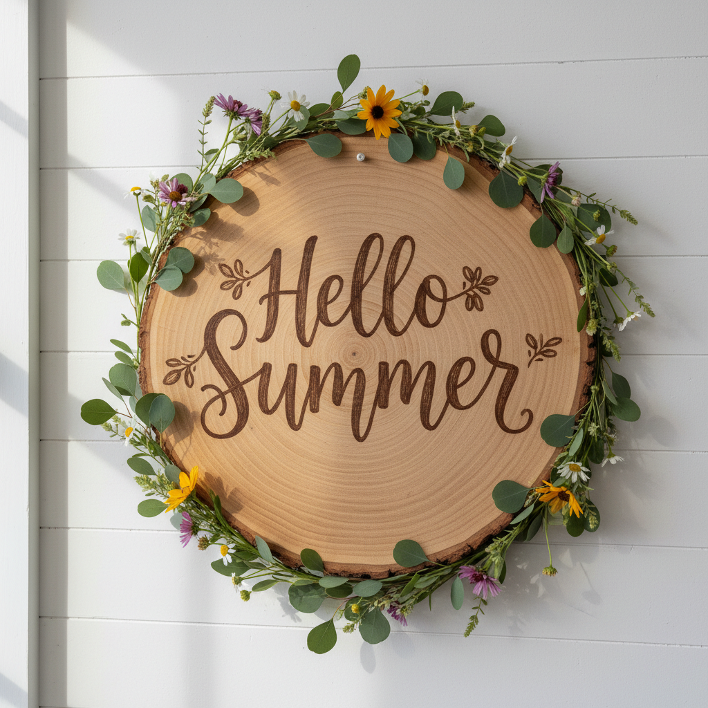Hello Summer Wood Slice Sign