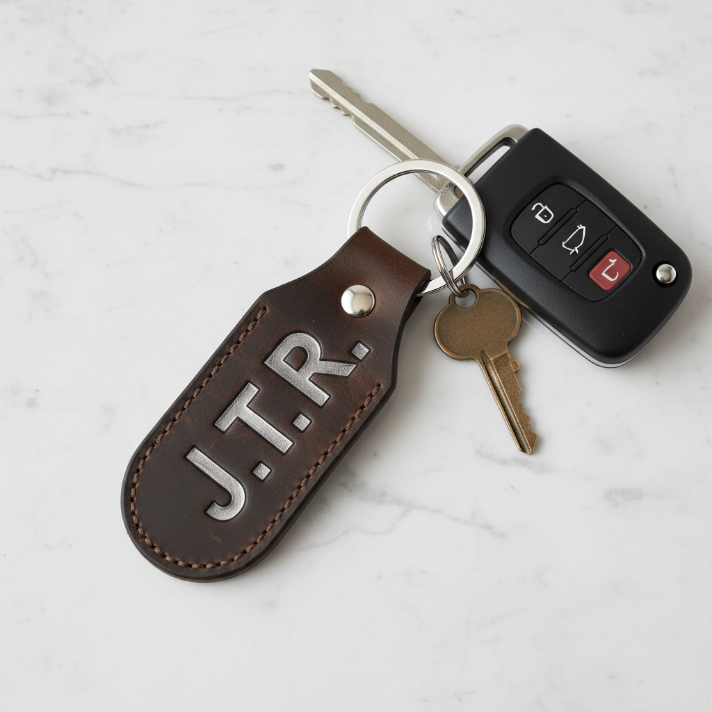 Leather Keychain - Marble Flat Lay