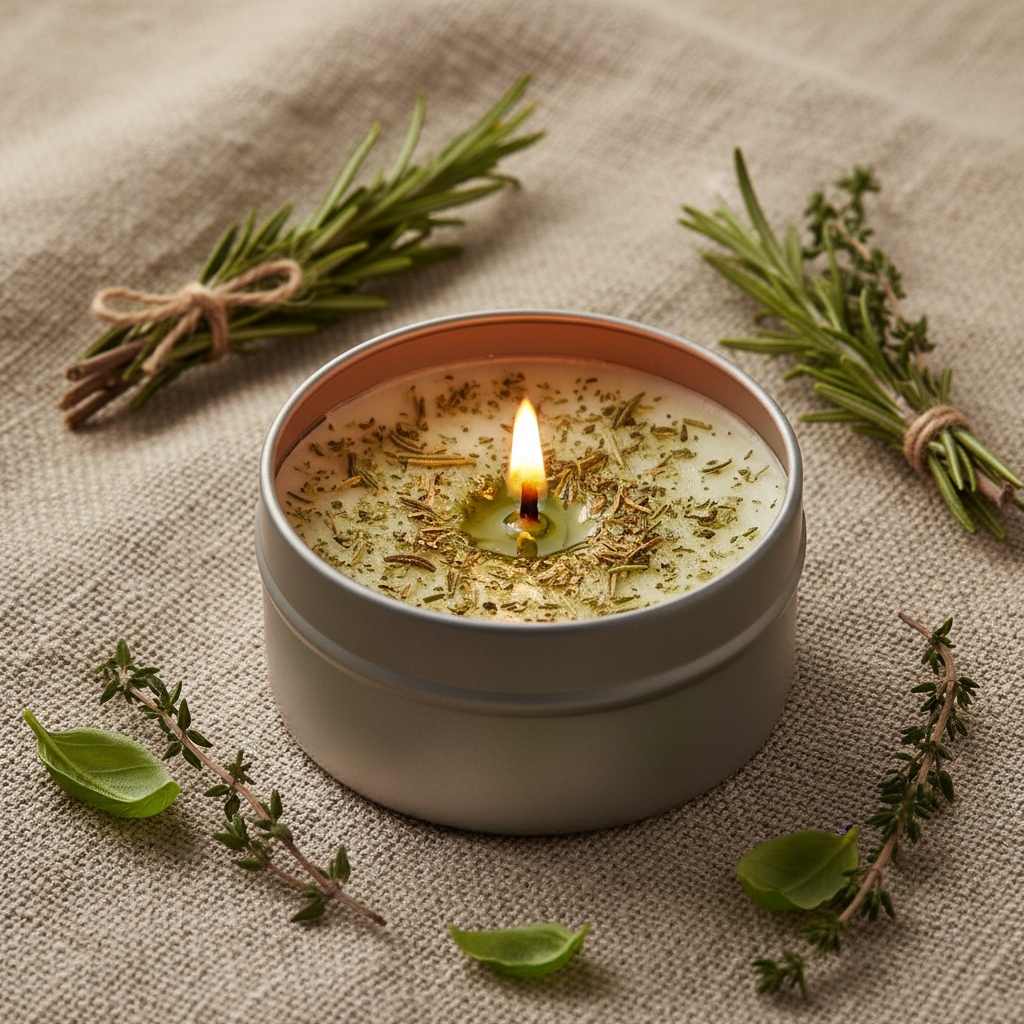Mini Rustic Herb Garden Candle - Detail
