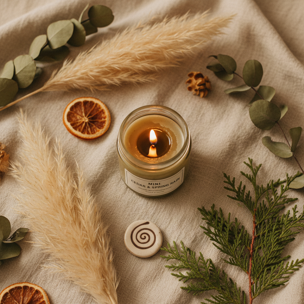 Mini Spring Rain Cedar Candle - Lifestyle