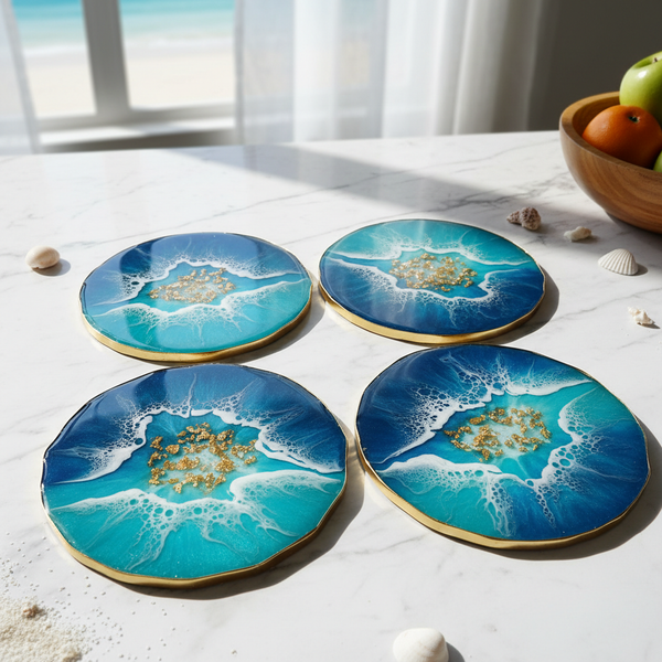 Turquoise Ocean Resin Coaster Set
